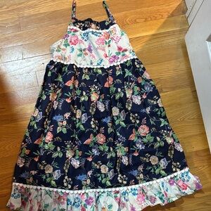 kidpik Floral Dress in Navy and White